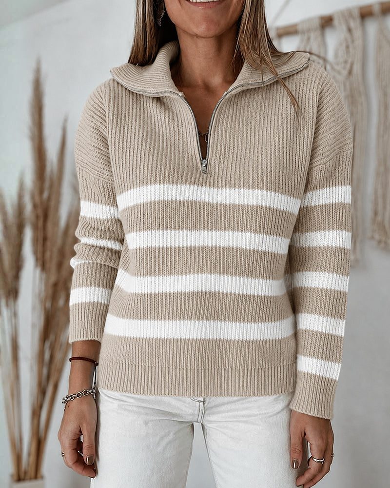 Colorblock Striped Half-Zip Sweater