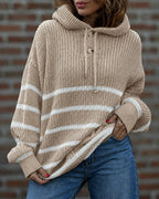 Striped Lantern-Sleeve Hooded Sweater — Noélla Montréal