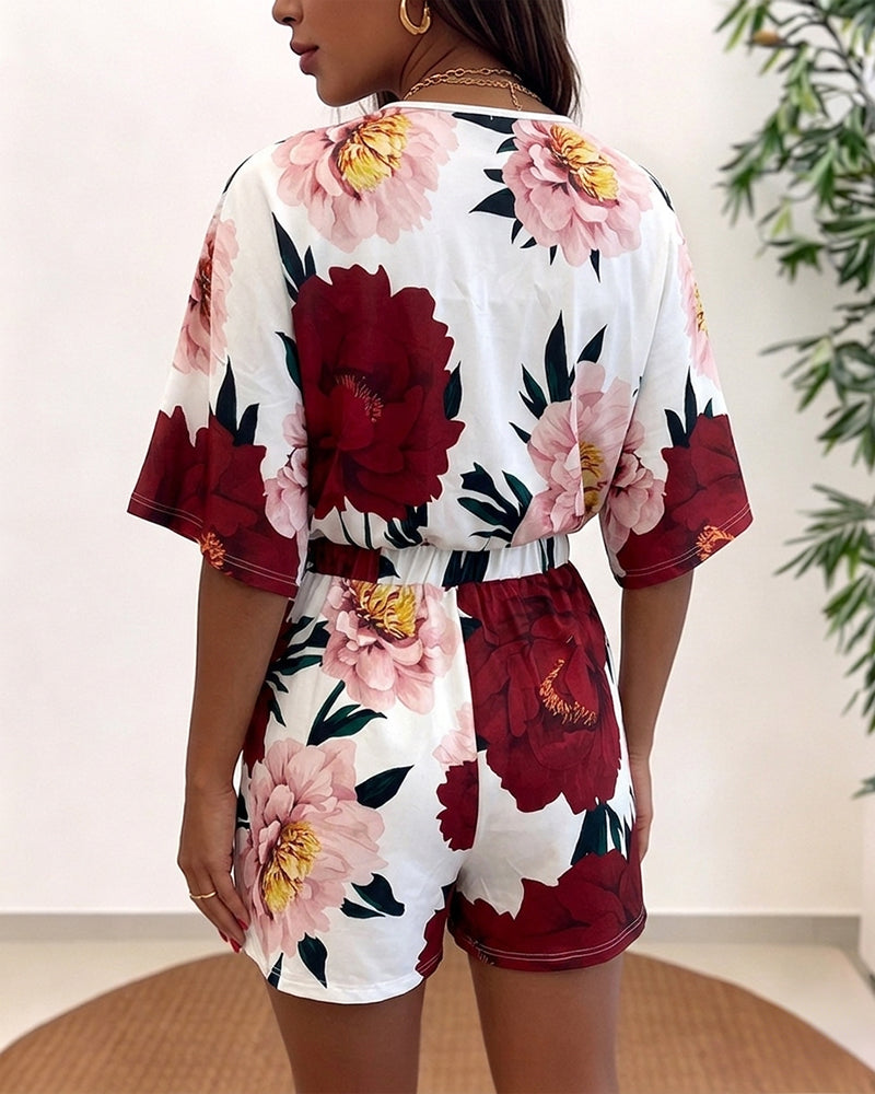 Floral V-Neck Wrap Romper