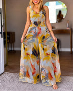 Floral V-Neck Shirred Jumpsuit