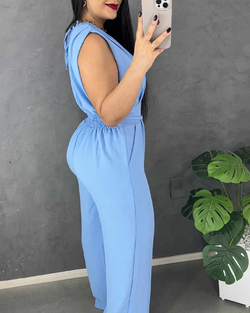 Lace V-Neck Shirred Romper