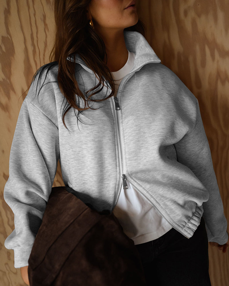Drop-Shoulder Pocket Zip Sweatshirt