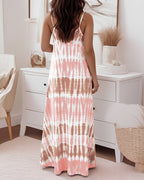 Tie-Dye U-Neck Backless Maxi Dress