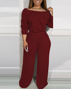Off-Shoulder Wide-Leg Drop-Shoulder Jumpsuit