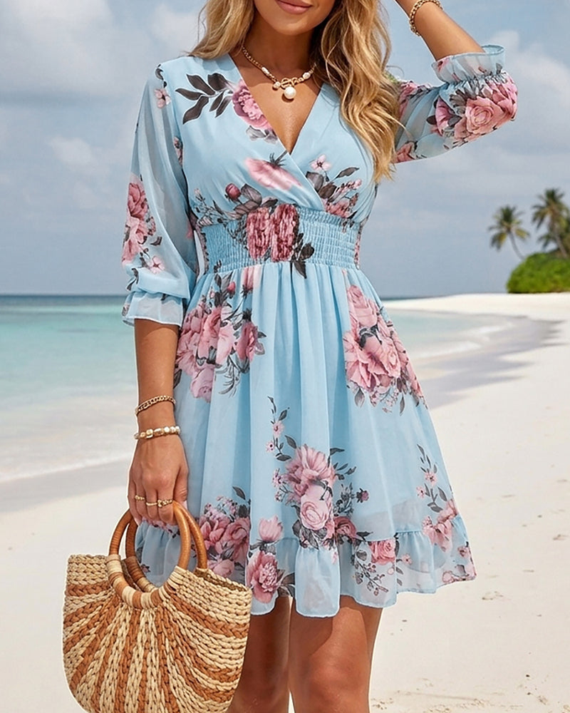 Floral Chiffon V-Neck Dress