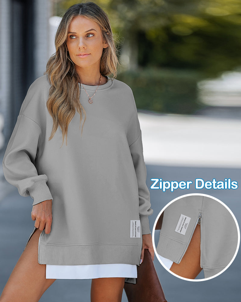 Drop-Shoulder Slit Zip Sweatshirt — Noélla Montréal