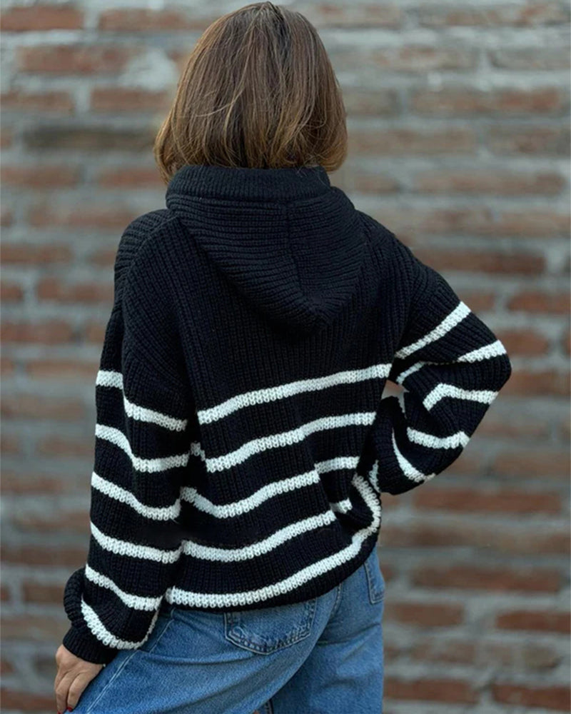 Striped Lantern-Sleeve Hooded Sweater — Noélla Montréal