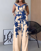 Floral Off-Shoulder V-Neck Jumpsuit