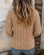 Cable-Knit Sequin V-Neck Cardigan