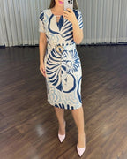 Abstract-Print Cutout Midi Dress