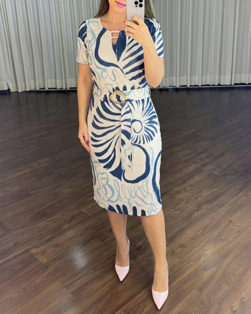Abstract-Print Cutout Midi Dress