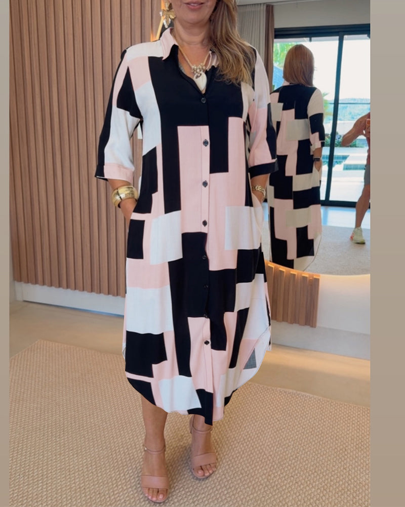 Colorblock Geometric Asymmetrical Dress