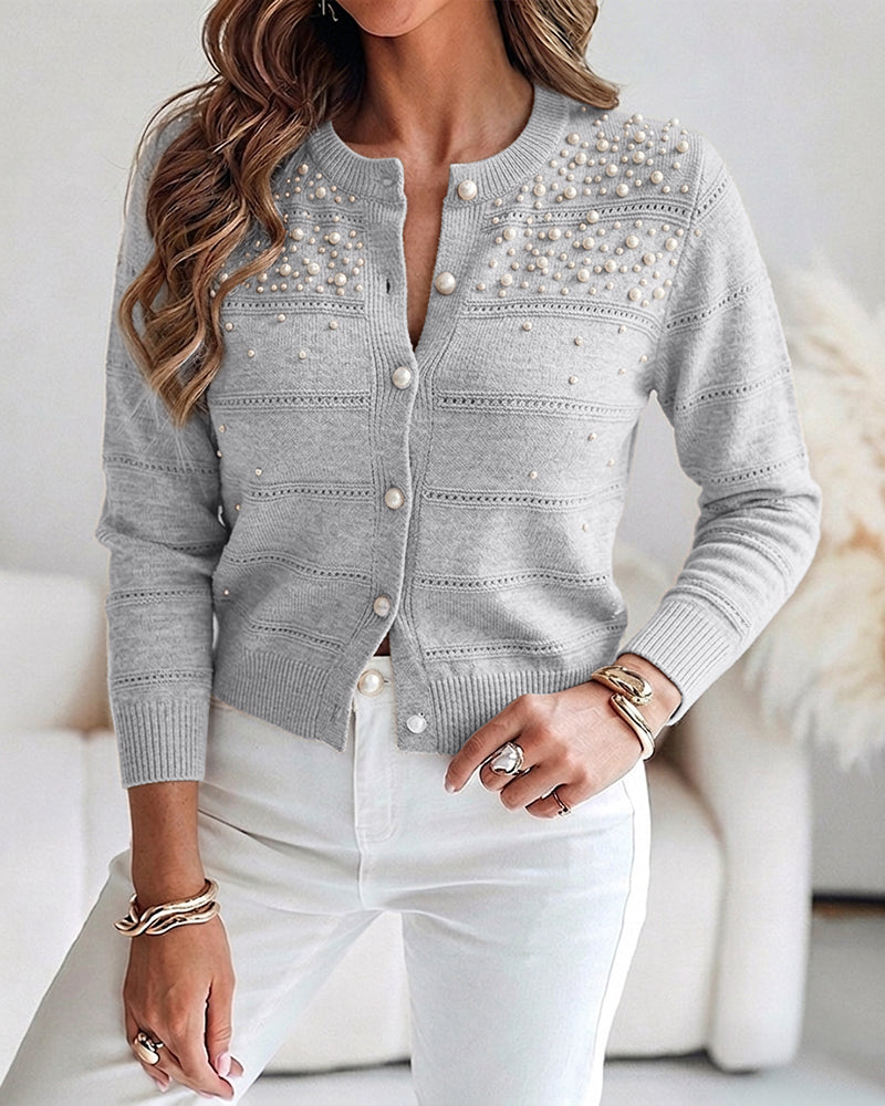 Beaded Pearl Cutout Cardigan