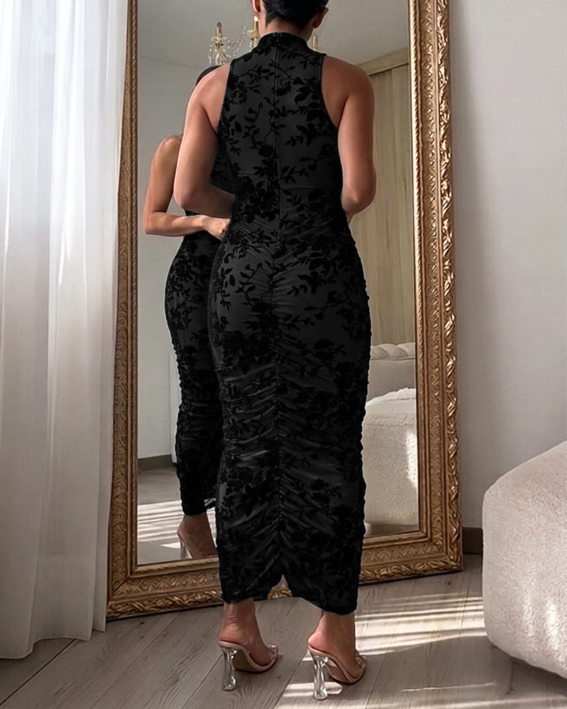Floral Mock-Neck Ruched Midi Dress — Noélla Montréal