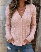Cable-Knit Sequin V-Neck Cardigan