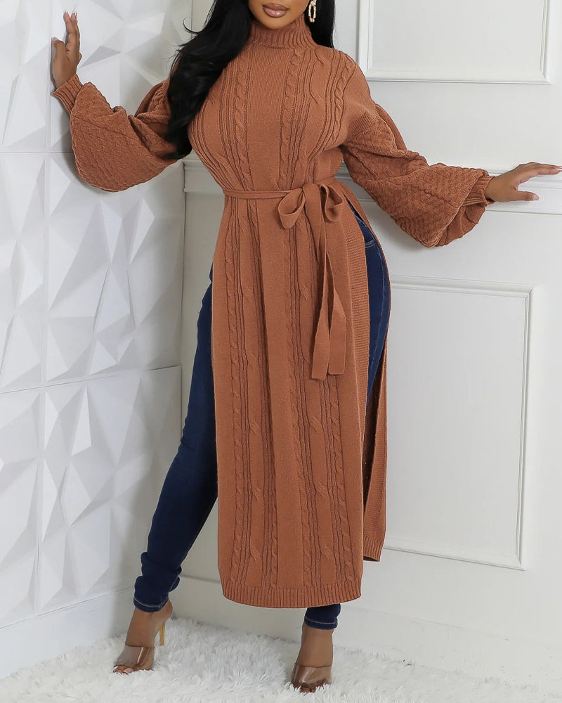 Textured Lantern-Sleeve High-Neck Sweater — Noélla Montréal