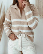 Colorblock Striped Half-Zip Sweater