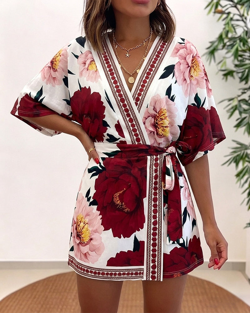 Floral V-Neck Wrap Romper