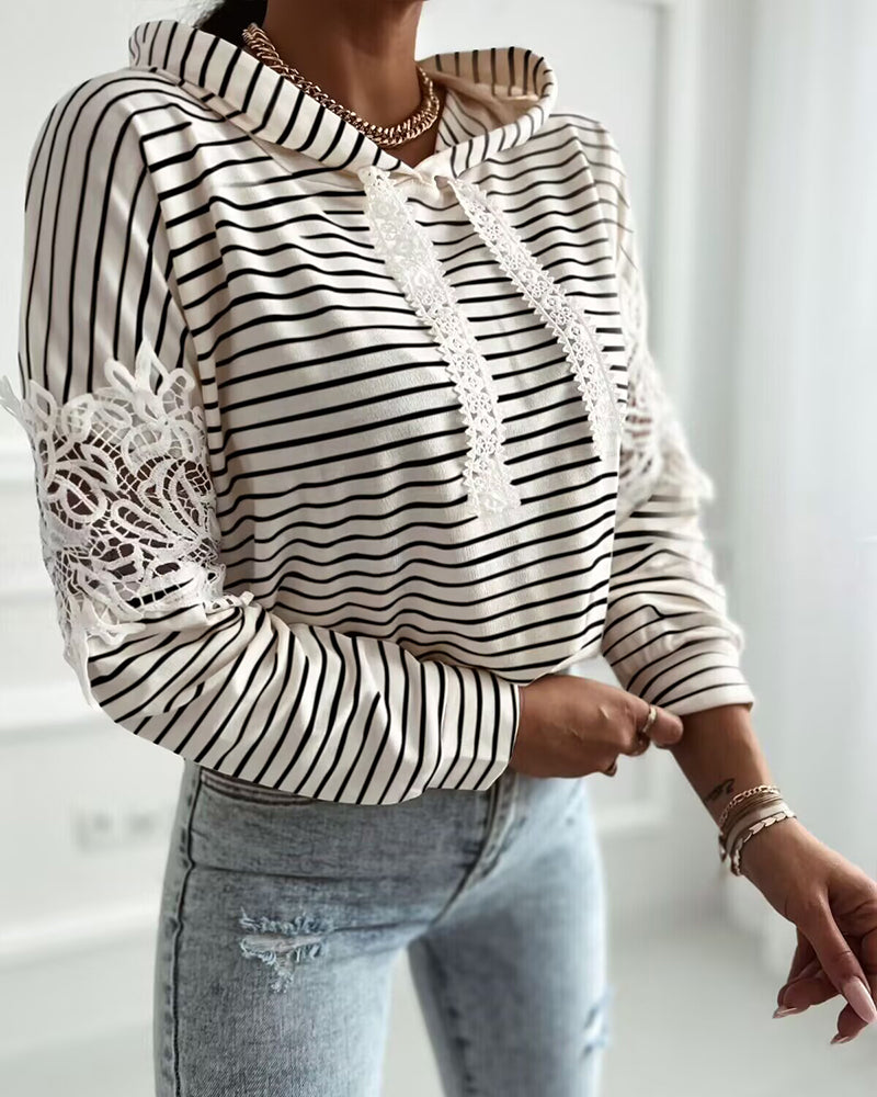 Floral Striped Lace Hoodie