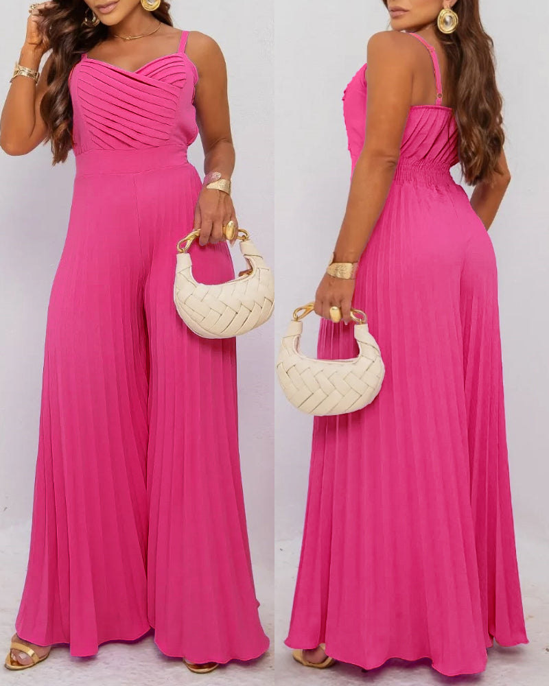 Backless Shirred Wide-Leg Jumpsuit