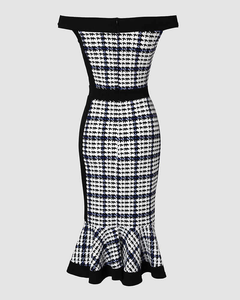 Colorblock Off-Shoulder Ruffle Dress