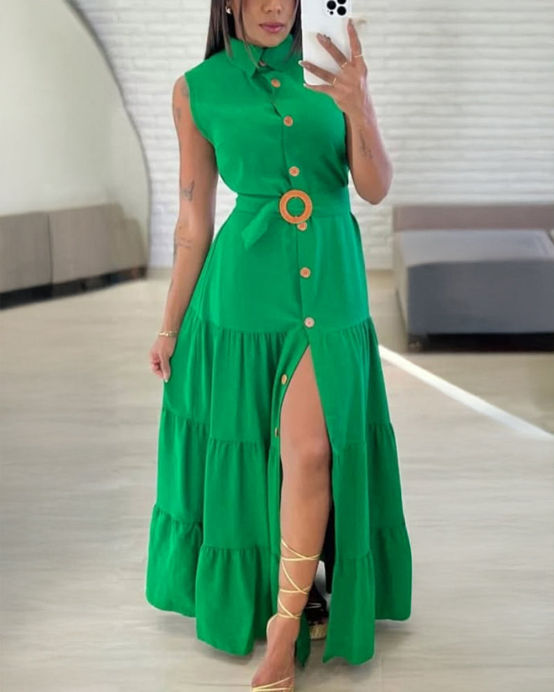 Ruched Slit Maxi Dress