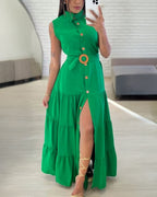 Ruched Slit Maxi Dress