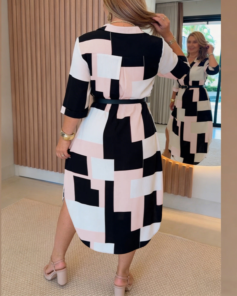 Colorblock Geometric Asymmetrical Dress