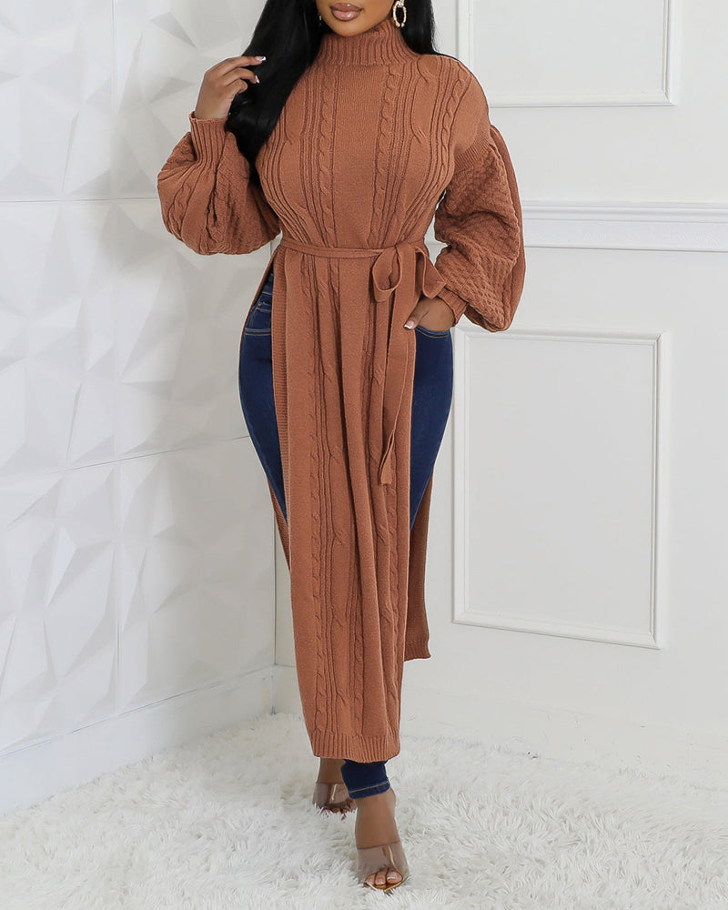 Textured Lantern-Sleeve High-Neck Sweater — Noélla Montréal