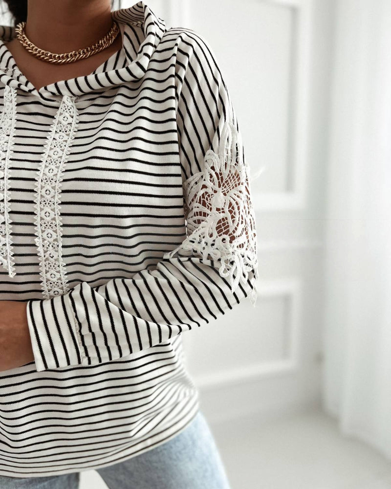 Floral Striped Lace Hoodie