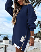Drop-Shoulder Slit Zip Sweatshirt