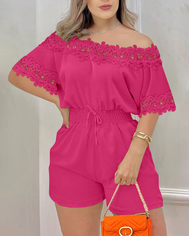 Lace Textured Off-Shoulder Romper