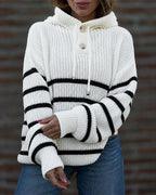 Striped Lantern-Sleeve Hooded Sweater — Noélla Montréal