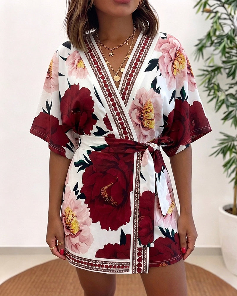Floral V-Neck Wrap Romper