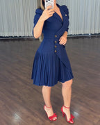 Puff-Sleeve Asymmetrical Pleated Dress — Noélla Montréal