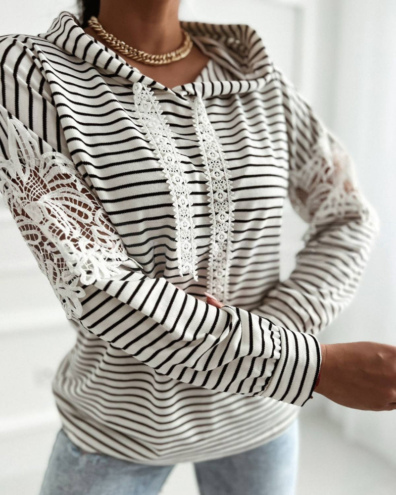 Floral Striped Lace Hoodie