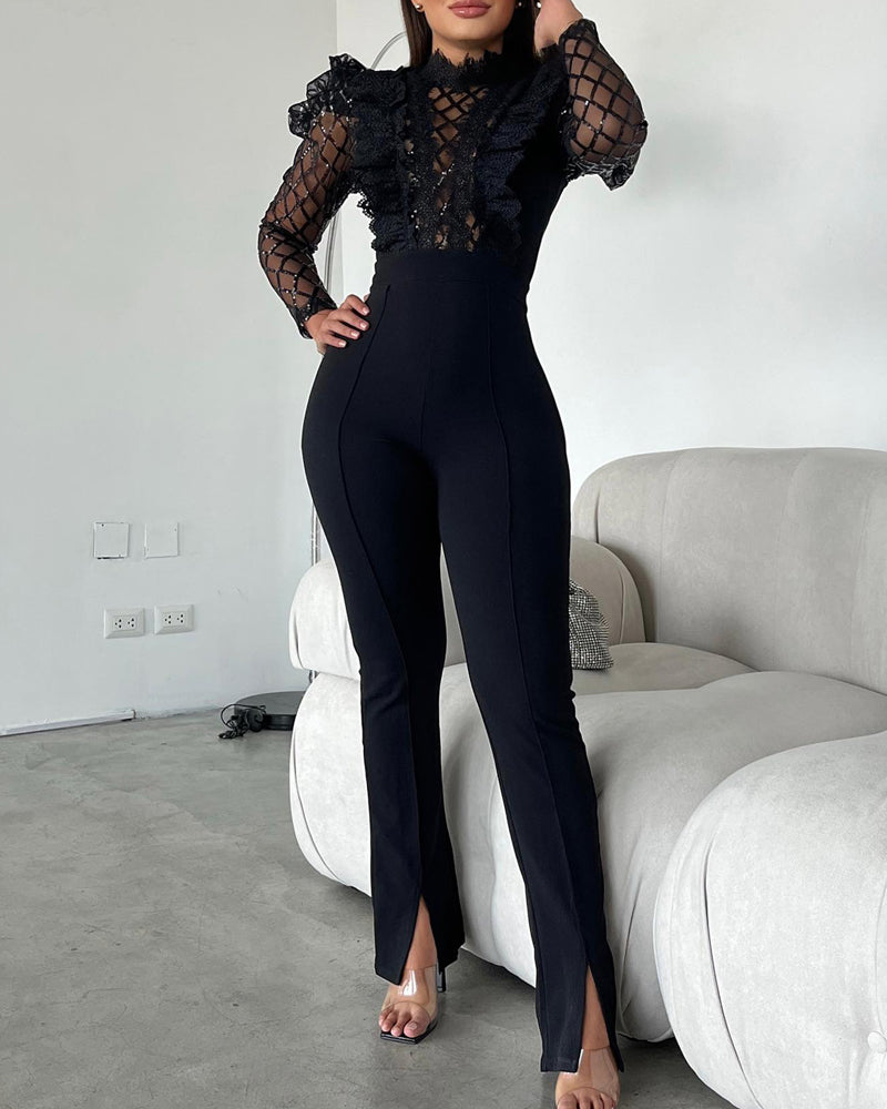 Sequin Lace Mesh Jumpsuit