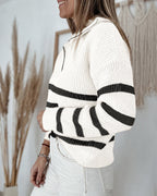 Colorblock Striped Half-Zip Sweater