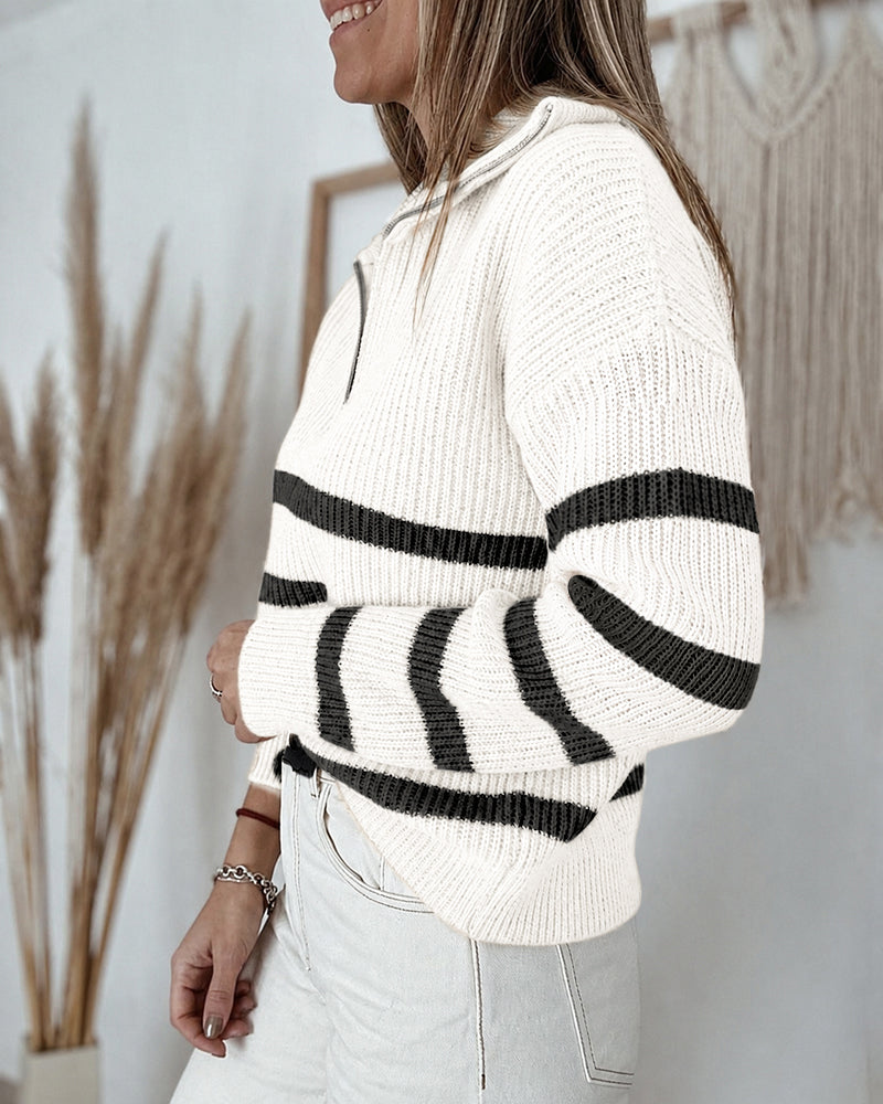 Colorblock Striped Half-Zip Sweater