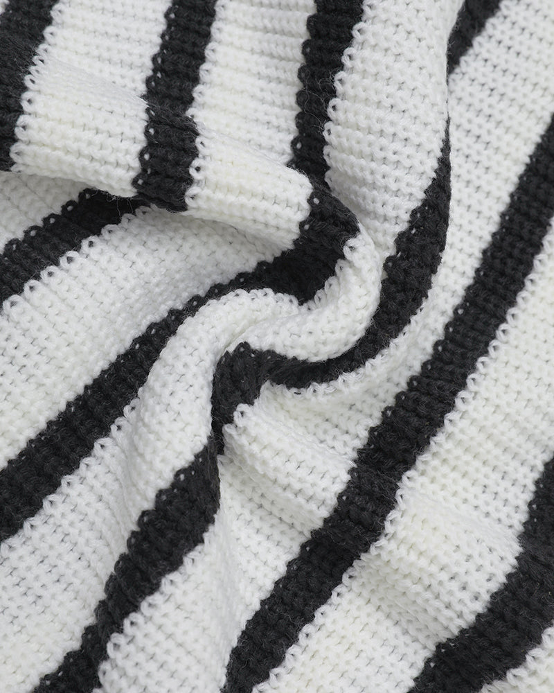 Striped Lantern-Sleeve Hooded Sweater — Noélla Montréal