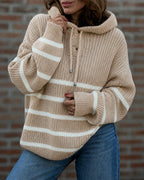 Striped Lantern-Sleeve Hooded Sweater — Noélla Montréal