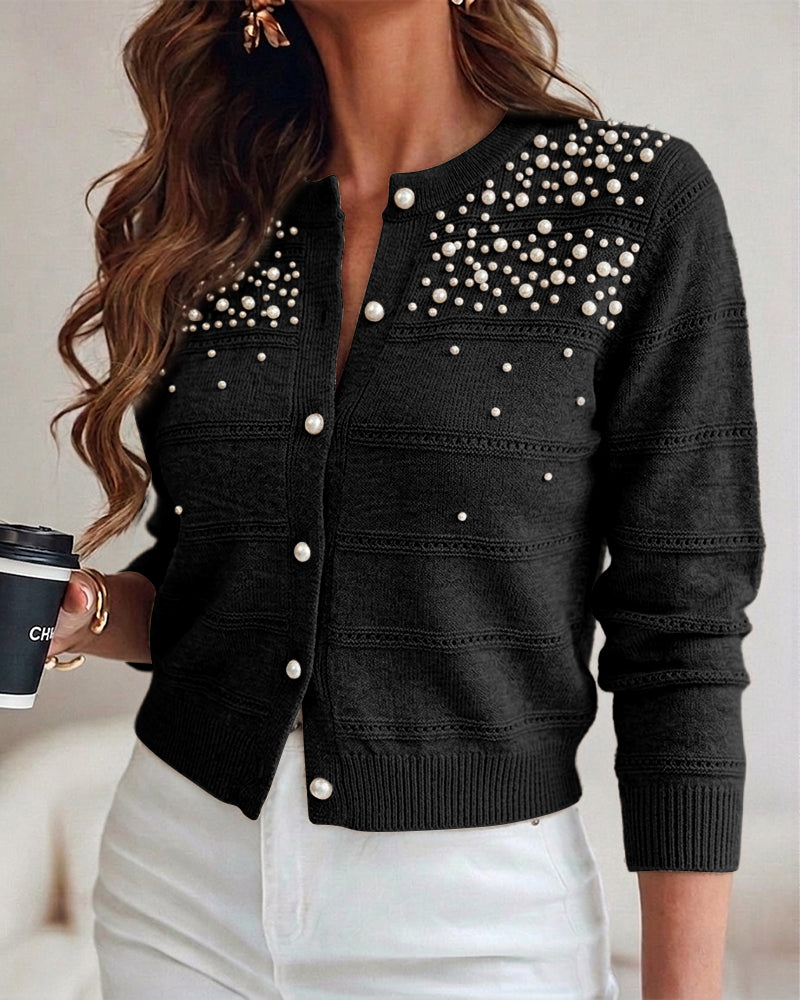 Beaded Pearl Cutout Cardigan