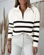 Colorblock Striped Half-Zip Sweater