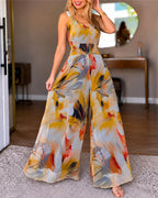 Floral V-Neck Shirred Jumpsuit