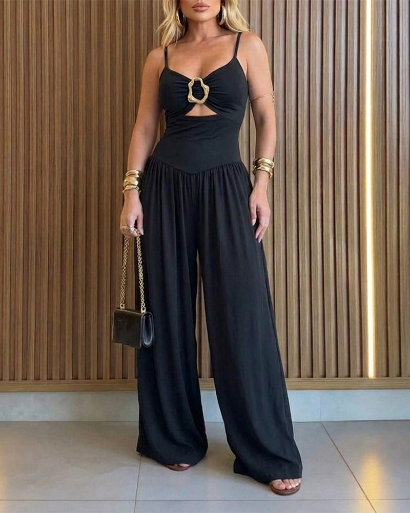 Backless Wide-Leg Cutout Romper