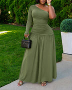 One-Shoulder Ruched Maxi Dress