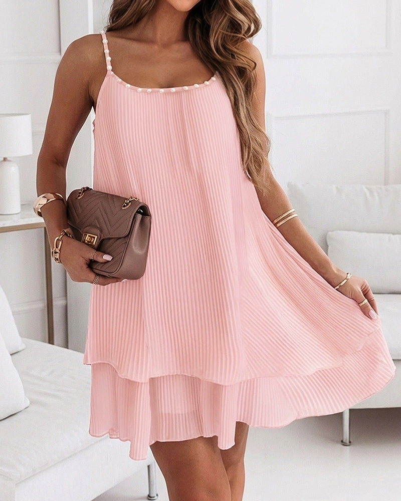 Backless Pearl Pleated Mini Dress