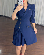 Puff-Sleeve Asymmetrical Pleated Dress — Noélla Montréal