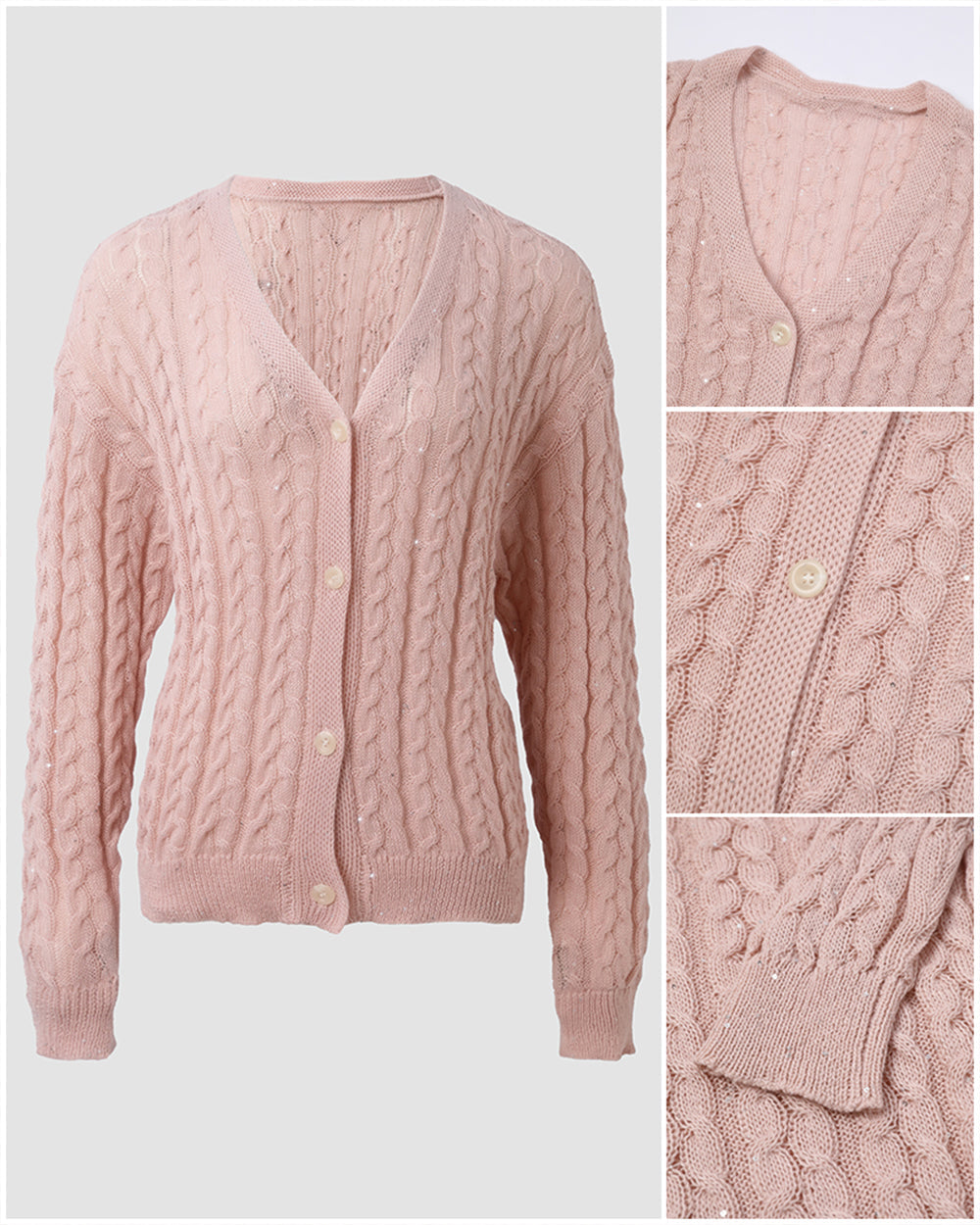 Cable-Knit Sequin V-Neck Cardigan