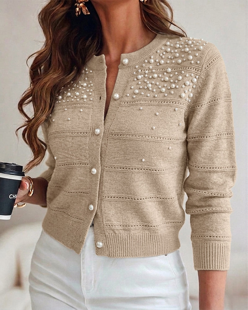 Beaded Pearl Cutout Cardigan